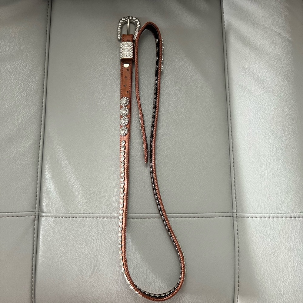 Brown Leather Belt with Silver Accents